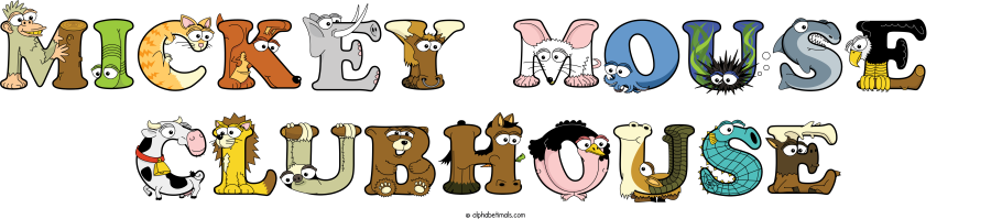 Mickey Mouse  Clubhouse animal word art spelling Mickey Mouse  Clubhouse with Alphabetimals - cartoon alphabet animals