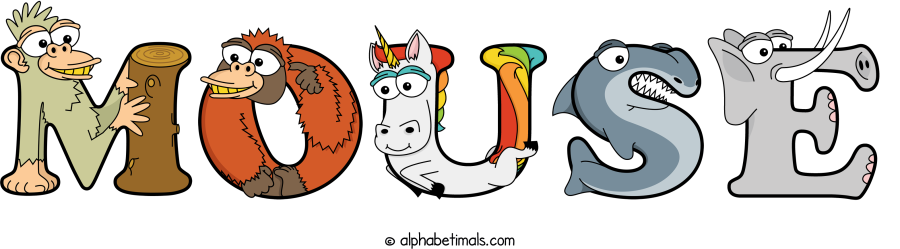 Mouse animal word art spelling Mouse with Alphabetimals - cartoon alphabet animals