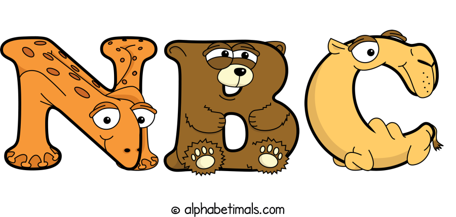 Nbc animal word art spelling Nbc with Alphabetimals - cartoon alphabet animals