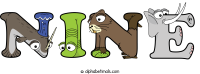 nine animal word art