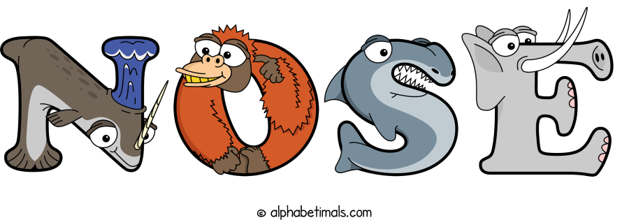 Nose animal word art spelling Nose with Alphabetimals - cartoon alphabet animals