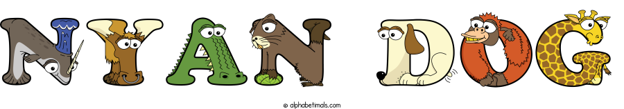 Nyan Dog animal word art spelling Nyan Dog with Alphabetimals - cartoon alphabet animals