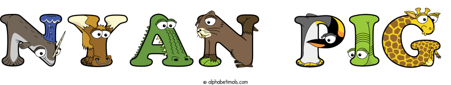 Nyan Pig animal word art spelling Nyan Pig with Alphabetimals - cartoon alphabet animals