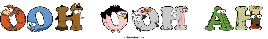 Ooh Ooh Ah animal word art spelling Ooh Ooh Ah with Alphabetimals - cartoon alphabet animals