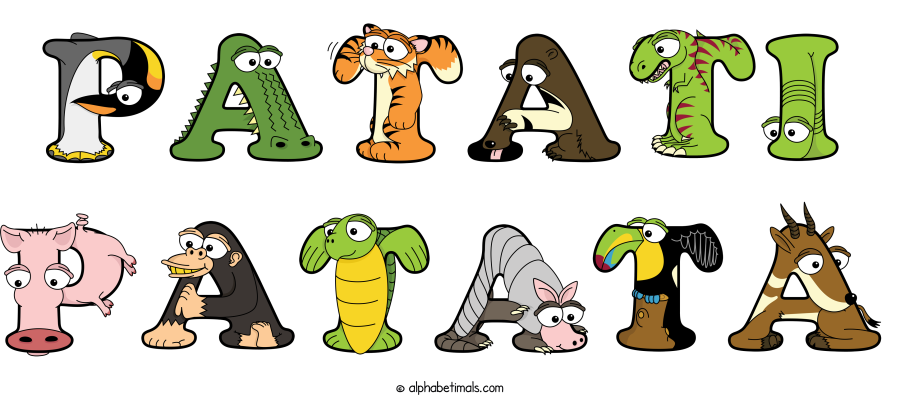 Patati Patata animal word art spelling Patati Patata with Alphabetimals - cartoon alphabet animals