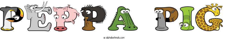 Peppa Pig animal word art spelling Peppa Pig with Alphabetimals - cartoon alphabet animals