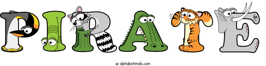 Pirate animal word art spelling Pirate with Alphabetimals - cartoon alphabet animals