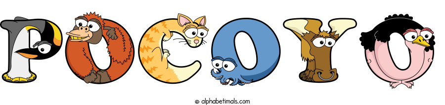 Pocoyo animal word art spelling Pocoyo with Alphabetimals - cartoon alphabet animals
