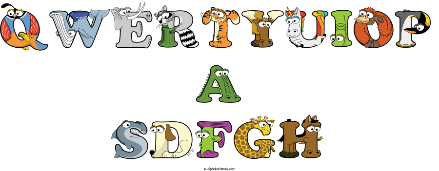 Qwertyuiop-a-sdfgh animal word art spelling Qwertyuiop-a-sdfgh with Alphabetimals - cartoon alphabet animals