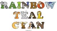rainbow-teal-cyan animal word art