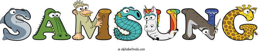 Samsung animal word art spelling Samsung with Alphabetimals - cartoon alphabet animals