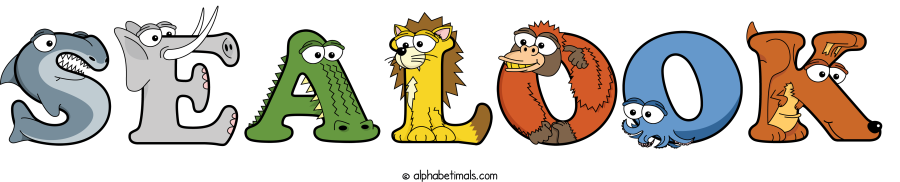 Sealook animal word art spelling Sealook with Alphabetimals - cartoon alphabet animals