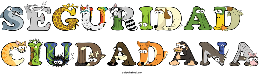 Seguridad  Ciudadana animal word art spelling Seguridad  Ciudadana with Alphabetimals - cartoon alphabet animals