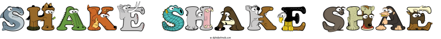 Shake Shake Shae animal word art spelling Shake Shake Shae with Alphabetimals - cartoon alphabet animals