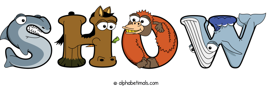 Show animal word art spelling Show with Alphabetimals - cartoon alphabet animals
