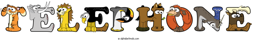 Telephone animal word art spelling Telephone with Alphabetimals - cartoon alphabet animals
