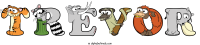 trevor spelled using animal alphabet letters