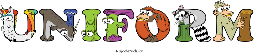 Uniform animal word art spelling Uniform with Alphabetimals - cartoon alphabet animals