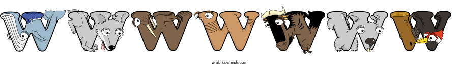 Wwwwwww animal word art spelling Wwwwwww with Alphabetimals - cartoon alphabet animals