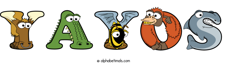 Yayos animal word art spelling Yayos with Alphabetimals - cartoon alphabet animals