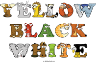yellow-black-white animal word art
