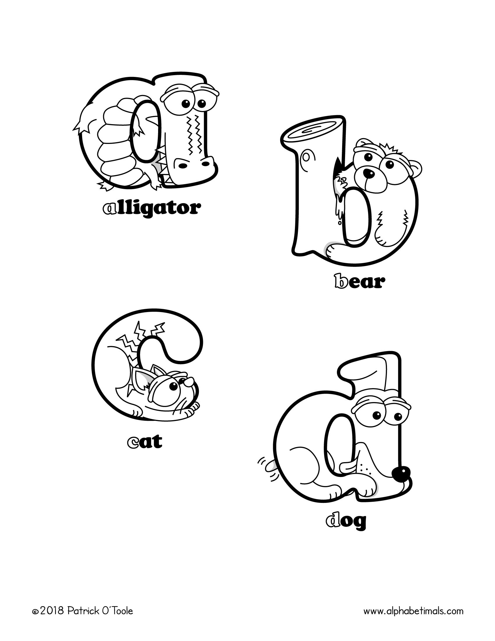 Printable Coloring Pages: Lowercase Letters & Animals | Alphabetimals