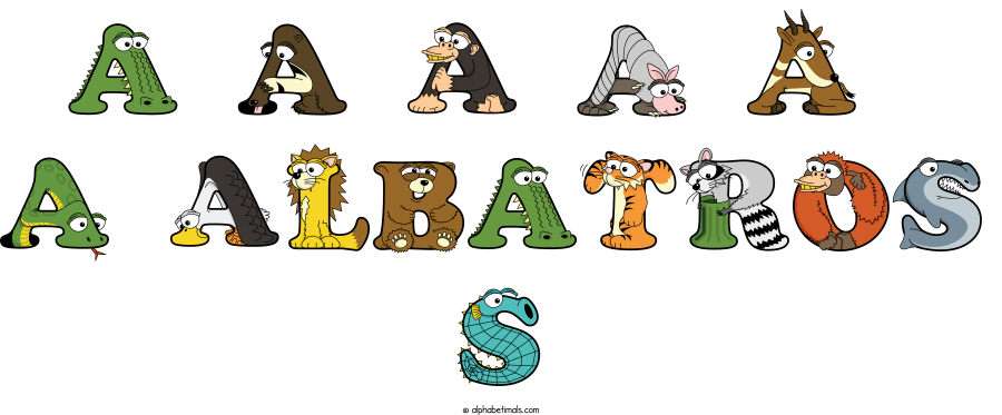 A A A A A  A Albatros S animal word art spelling A A A A A  A Albatros S with Alphabetimals - cartoon alphabet animals