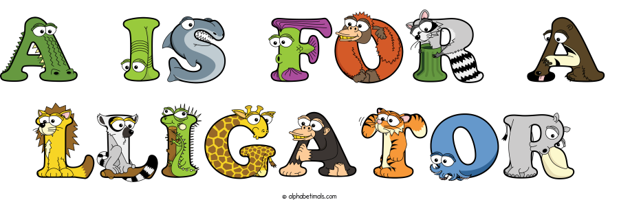 A Is For A Lligator animal word art spelling A Is For A Lligator with Alphabetimals - cartoon alphabet animals