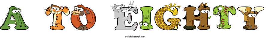 A To Eighty animal word art spelling A To Eighty with Alphabetimals - cartoon alphabet animals