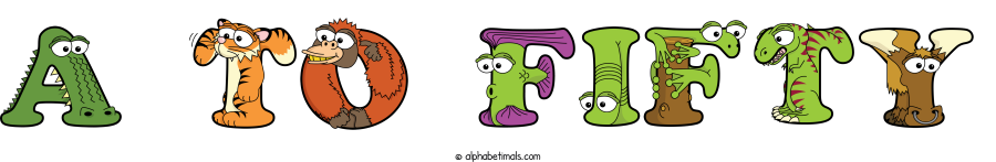 A To Fifty animal word art spelling A To Fifty with Alphabetimals - cartoon alphabet animals