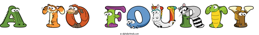 A To Fourty animal word art spelling A To Fourty with Alphabetimals - cartoon alphabet animals