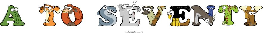 A To Seventy animal word art spelling A To Seventy with Alphabetimals - cartoon alphabet animals