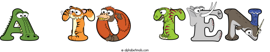 A To Ten animal word art spelling A To Ten with Alphabetimals - cartoon alphabet animals