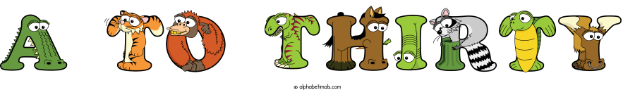 A To Thirty animal word art spelling A To Thirty with Alphabetimals - cartoon alphabet animals