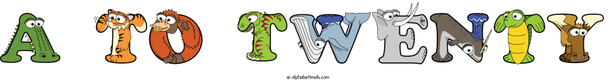 A To Twenty animal word art spelling A To Twenty with Alphabetimals - cartoon alphabet animals