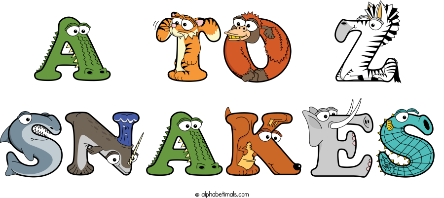 A To Z Snakes animal word art spelling A To Z Snakes with Alphabetimals - cartoon alphabet animals