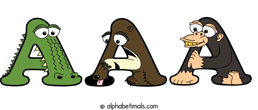 Aaa animal word art spelling Aaa with Alphabetimals - cartoon alphabet animals