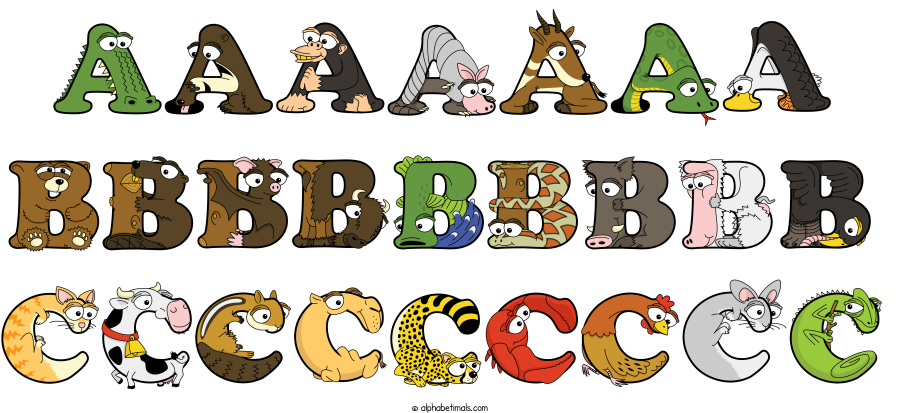 Aaaaaaa Bbbbbbbbb Ccccccccc animal word art spelling Aaaaaaa Bbbbbbbbb Ccccccccc with Alphabetimals - cartoon alphabet animals