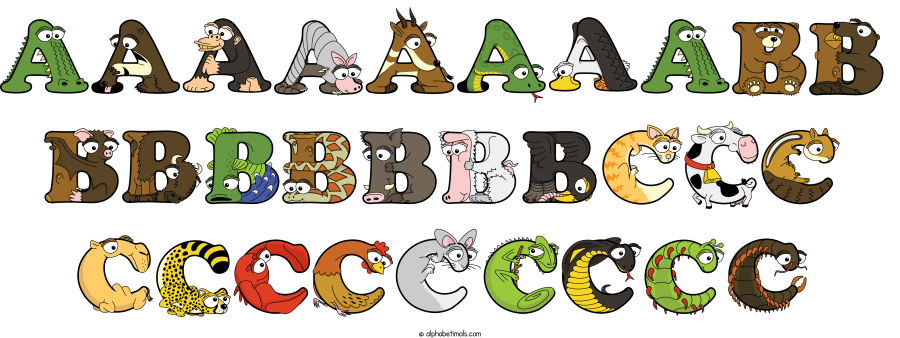 Aaaaaaaabb Bbbbbbbccc Ccccccccc animal word art spelling Aaaaaaaabb Bbbbbbbccc Ccccccccc with Alphabetimals - cartoon alphabet animals