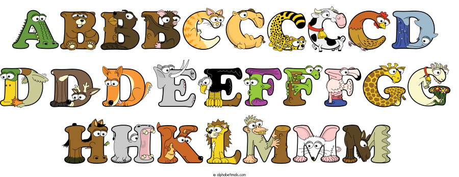 Abbbcccccd Dddeefffgg Hhklmmm animal word art spelling Abbbcccccd Dddeefffgg Hhklmmm with Alphabetimals - cartoon alphabet animals