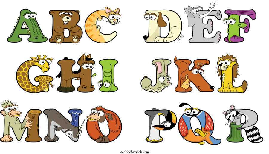 Abc Def Ghi Jkl Mno Pqr animal word art spelling Abc Def Ghi Jkl Mno Pqr with Alphabetimals - cartoon alphabet animals