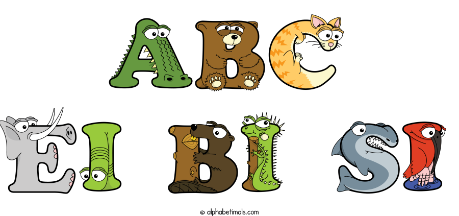 Abc Ei Bi Si animal word art spelling Abc Ei Bi Si with Alphabetimals - cartoon alphabet animals