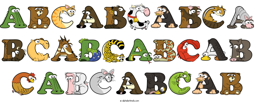 Abcabcabca Bcabcabcab Cabcabcab animal word art spelling Abcabcabca Bcabcabcab Cabcabcab with Alphabetimals - cartoon alphabet animals