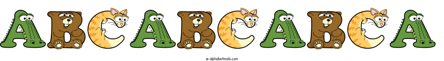 Abcabcabca animal word art spelling Abcabcabca with Alphabetimals - cartoon alphabet animals