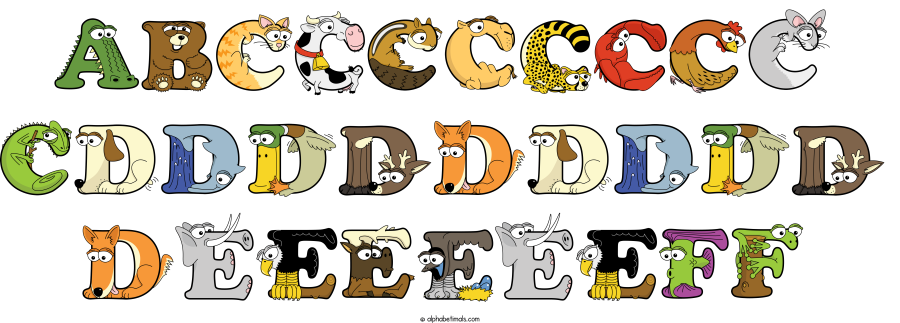 Abcccccccc Cddddddddd Deeeeeeff animal word art spelling Abcccccccc Cddddddddd Deeeeeeff with Alphabetimals - cartoon alphabet animals