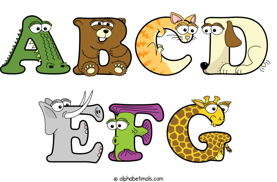 Abcd Efg animal word art spelling Abcd Efg with Alphabetimals - cartoon alphabet animals