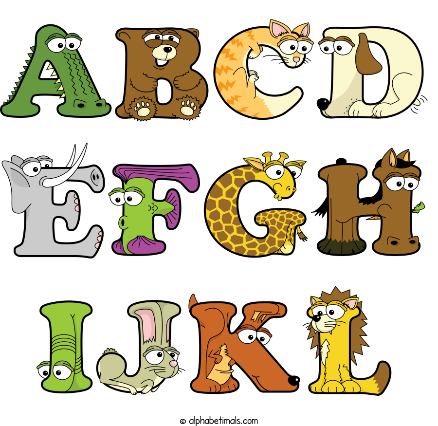 Abcd Efgh Ijkl animal word art spelling Abcd Efgh Ijkl with Alphabetimals - cartoon alphabet animals