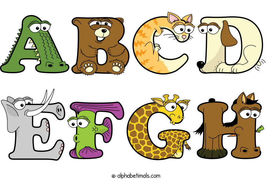 Abcd Efgh animal word art spelling Abcd Efgh with Alphabetimals - cartoon alphabet animals