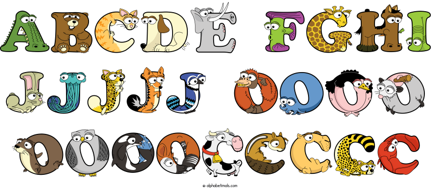 Abcde Fghi Jjjjj Oooo Ooooccccc animal word art spelling Abcde Fghi Jjjjj Oooo Ooooccccc with Alphabetimals - cartoon alphabet animals