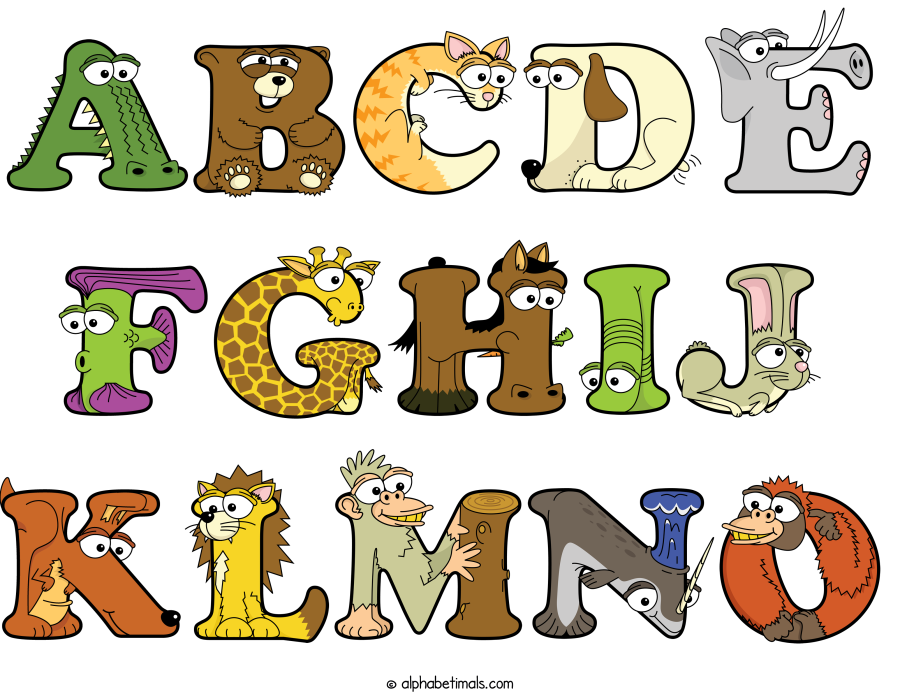 Abcde Fghij Klmno animal word art spelling Abcde Fghij Klmno with Alphabetimals - cartoon alphabet animals
